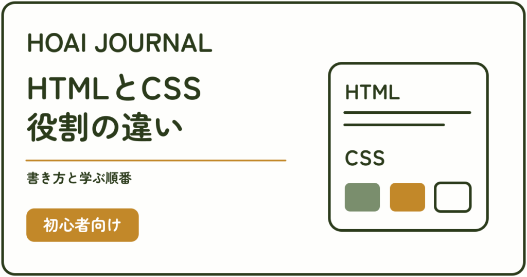 HTMLとCSSの役割の違いと書き方・学ぶ順番を解説する記事のアイキャッチ