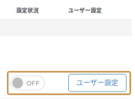 アクセス制限の設定状況とユーザー設定ボタンを拡大した画面。撮影例の設定状況はOFF