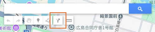 Googleマイマップの検索欄の下にある「ルートを追加」ボタンを金色の枠で示した画面。